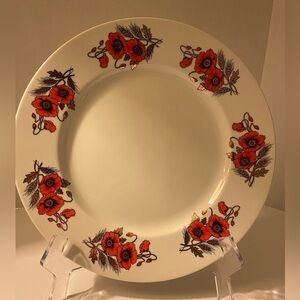 Kelgen China Vintage Floral Lge Round Poppy/Gold Platter 12”